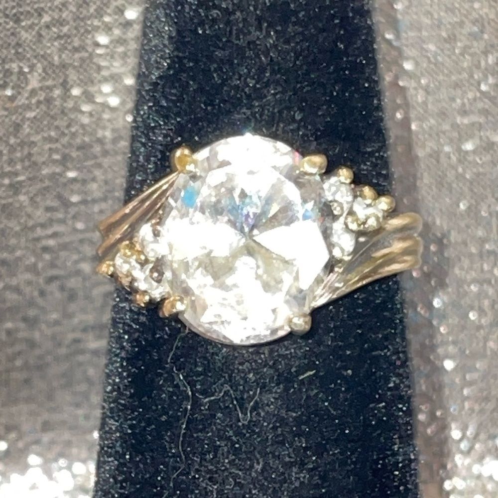 Elegant Yellow Gold GP and CZ Diamond Ring LIKE NEW - Size 6.5 possibly 7
